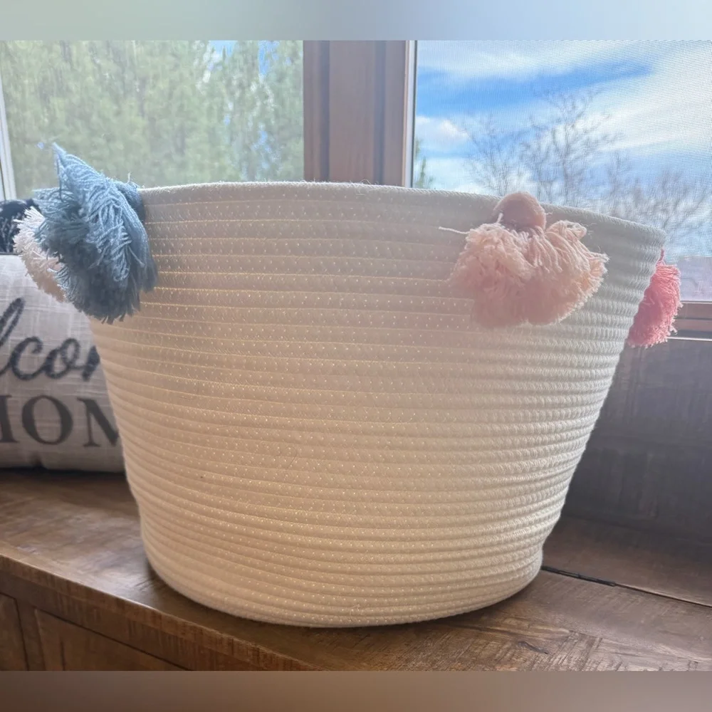 Large Coiled Rope Kids' Basket with Tassels Natural/Multicolor - Pillowfort™ - Picture 3 of 5